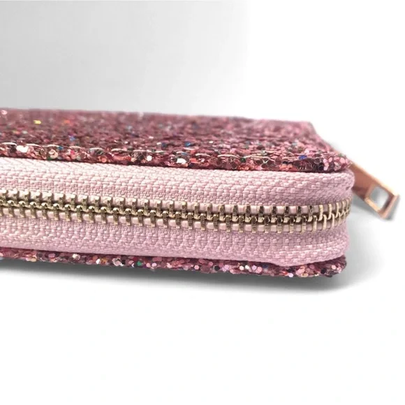 1 LEFT! Pink Glitter Fancy Elegant Glitter Wallet Holiday Date Wedding - Picture 6 of 6
